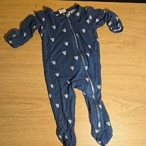 Larkspur Bamboo Blue Heart Print Kids One Piece Sleeper 0-3M